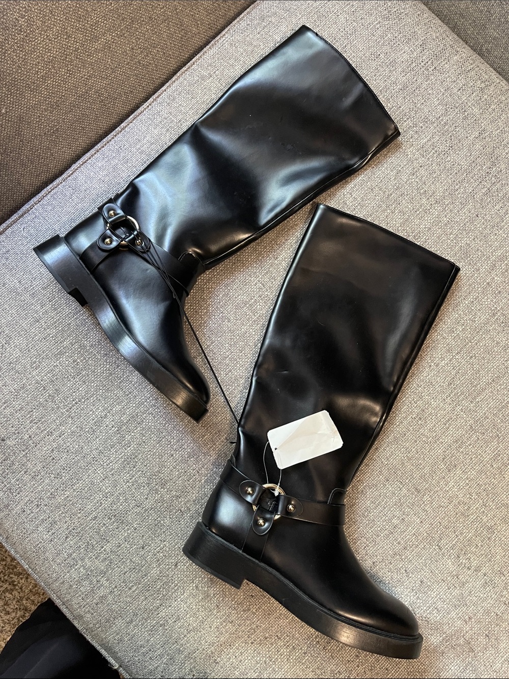 H&M tall black faux Leather Boots with Buckle Detail